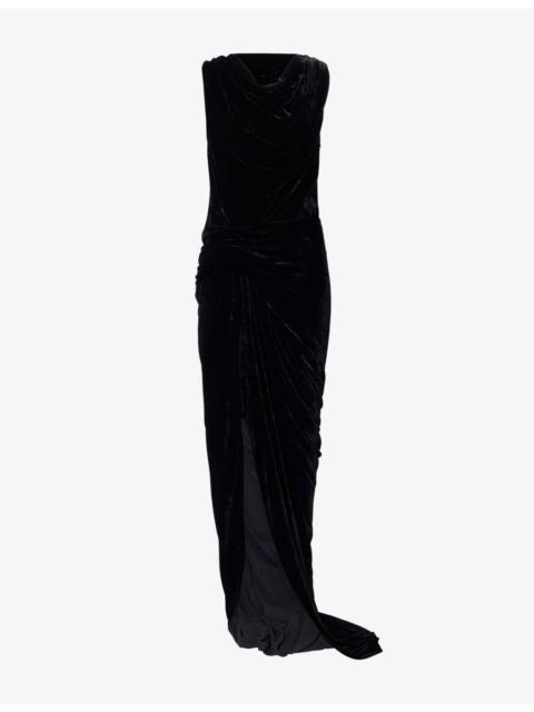 Rick Owens Strutter Draped Velvet Maxi Dress