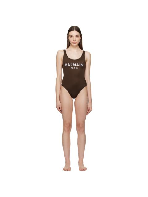 Balmain Brown Embroidered Swimsuit
