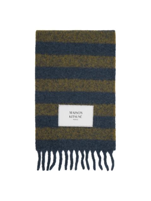 Maison Kitsuné Navy & Green Striped Scarf