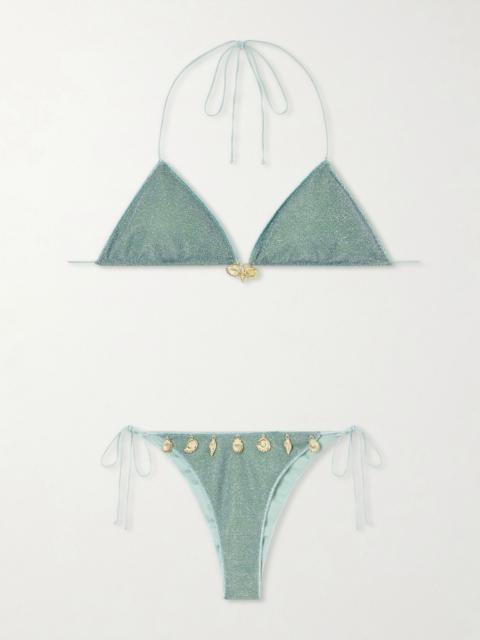 Oséree Lumiere metallic charm-detail bikini Jade