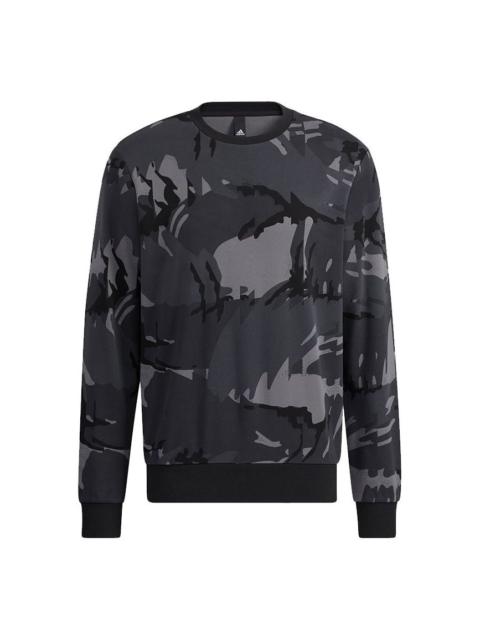 Men's adidas Fi Aop Camo Swt Camouflage Sports Round Neck Pullover Dark Grey H65646