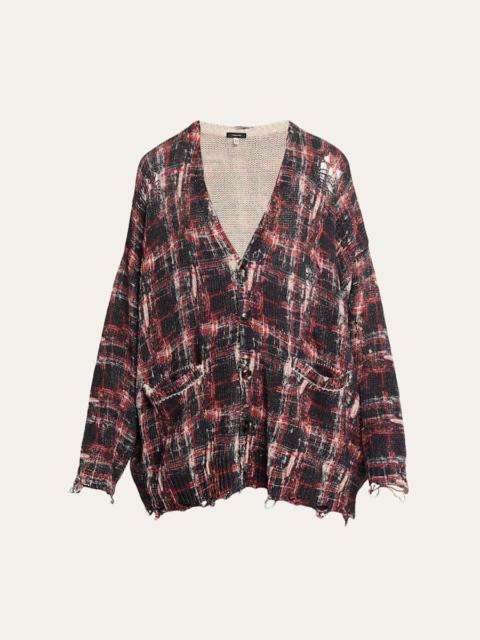 R13 Distressed Oversized Plaid Boyfriend Cardigan