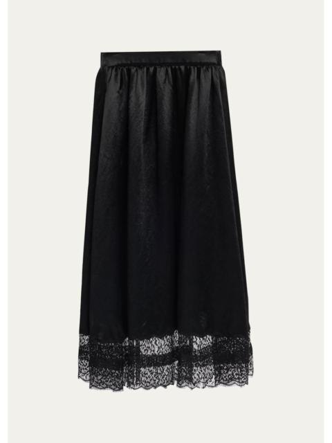 MARIA McMANUS Gathered Lace-Hem Midi Skirt