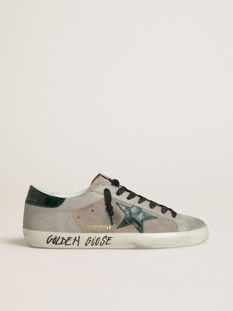 Golden Goose Men's Super-Star in nappa and suede with green croc-print leather star