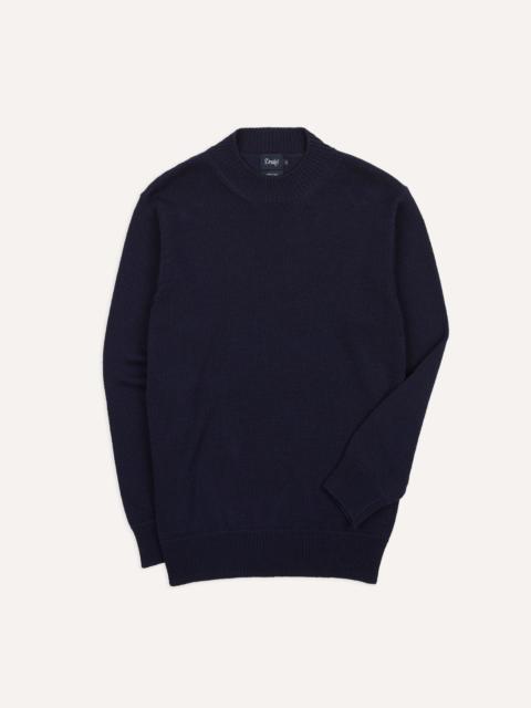 Drake's Navy Cotton Mock Neck Jumper