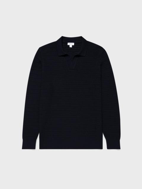 Sunspel Long Sleeve Textured Cotton Polo Shirt