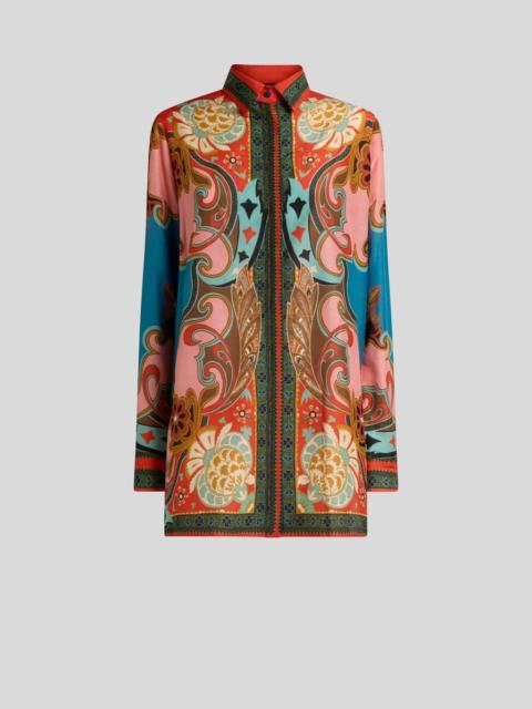 Etro LONG COTTON AND SILK SHIRT WITH PLACED PRINT
