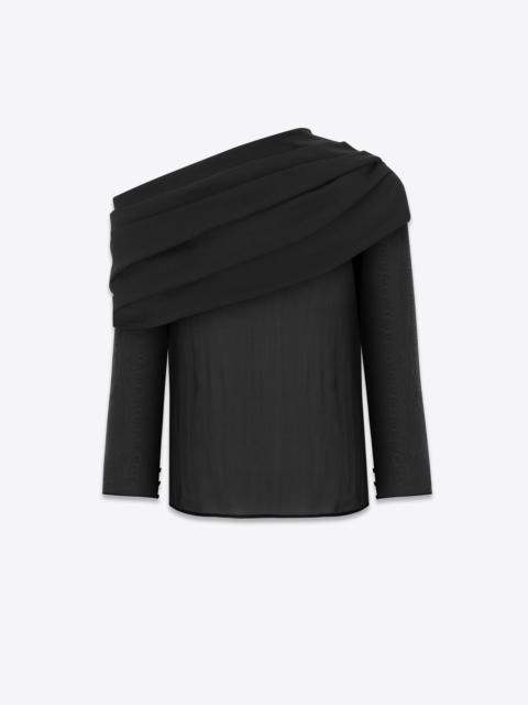 SAINT LAURENT draped one-shoulder blouse in silk muslin