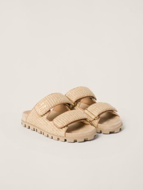 Raffia-effect woven fabric slides