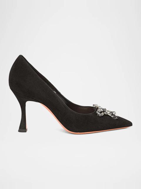 Santoni Embellished 85MM Suede Pumps