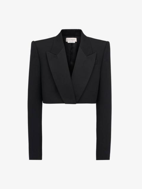 Women's Cropped Tuxedo Jacket in Black