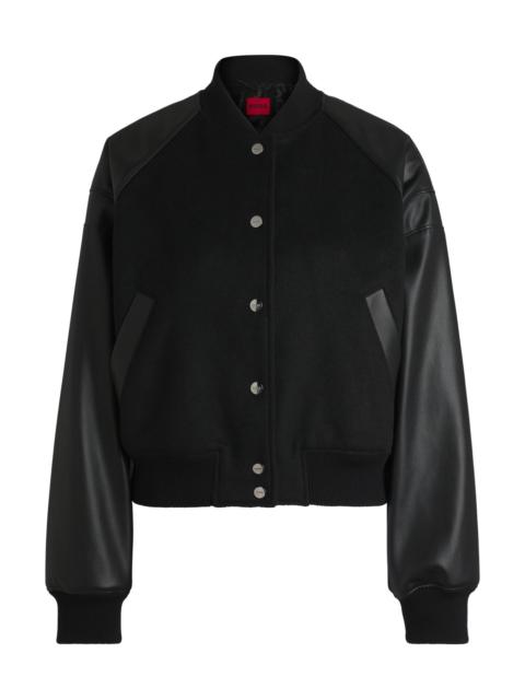 HUGO CROPPED BOMBER JACKET WITH FAUX-LEATHER SLEEVES