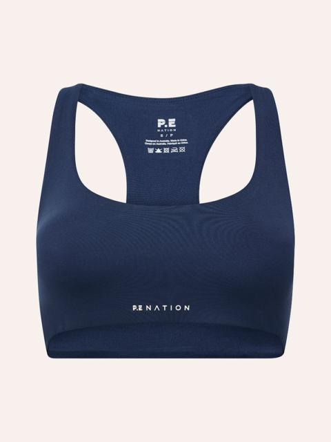 P.E NATION SIGNATURE SCOOP SPORTS BRA IN DARK NAVY