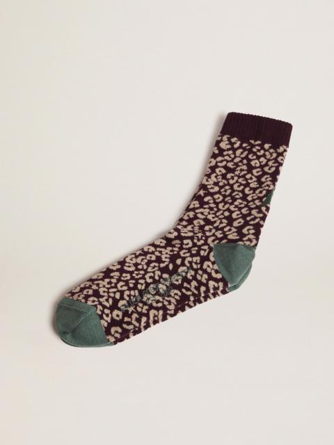 Golden Goose Animal-print socks with a blackberry base and military-green details