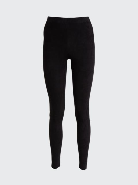 Maddox Suede High-Waist Side-Zip Leggings