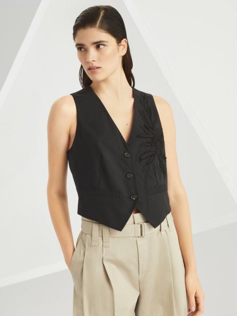 Brunello Cucinelli Techno cotton poplin vest with herbarium appliqué and monili