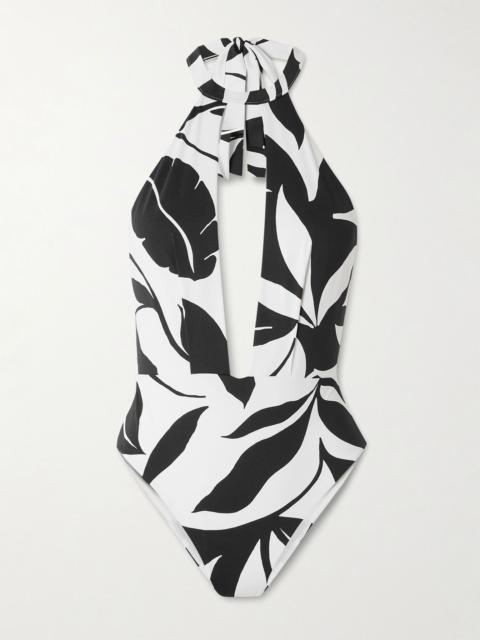 Max Mara Clava printed halterneck swimsuit Black