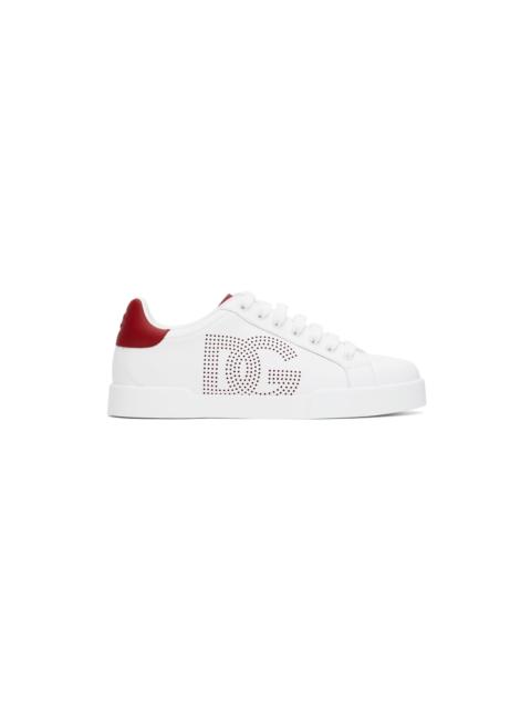 Dolce & Gabbana White & Red Calfskin Portofino Sneakers