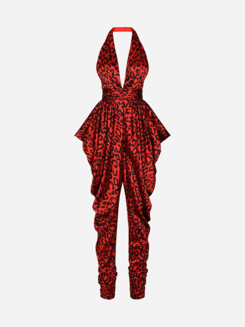 Dolce & Gabbana Draped satin jumpsuit with leopard print