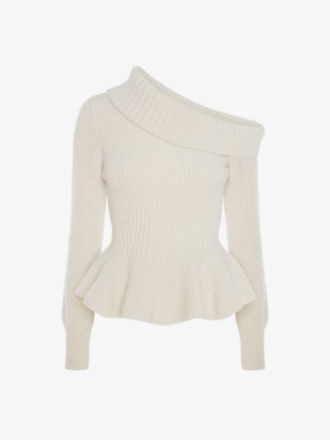 Alexander McQueen One-shoulder Peplum Jumper in Ivory