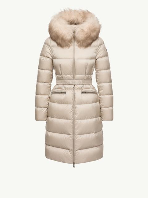 Moncler Boedic Hooded Shearling-Trimmed Long Down Jacket