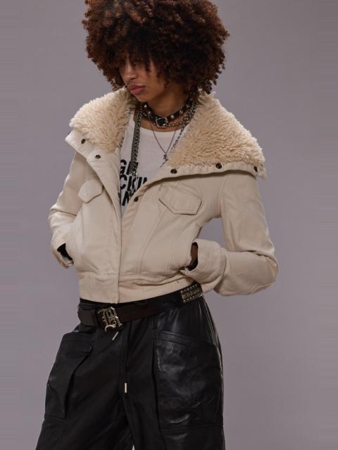 R13 HIGH NECK TRUCKER JACKET - ECRU STRETCH