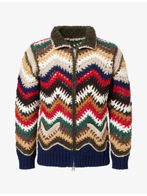 sacai Crochet-Knit Zip-Up Wool-Blend Cardigan