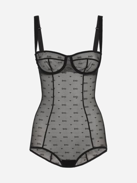 Dolce & Gabbana Jacquard tulle balconette-bra bodysuit