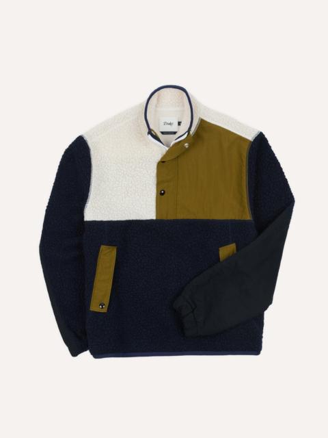 Drake's Navy, Ecru and Khaki Boucle Wool Half-Zip Fleece Jacket