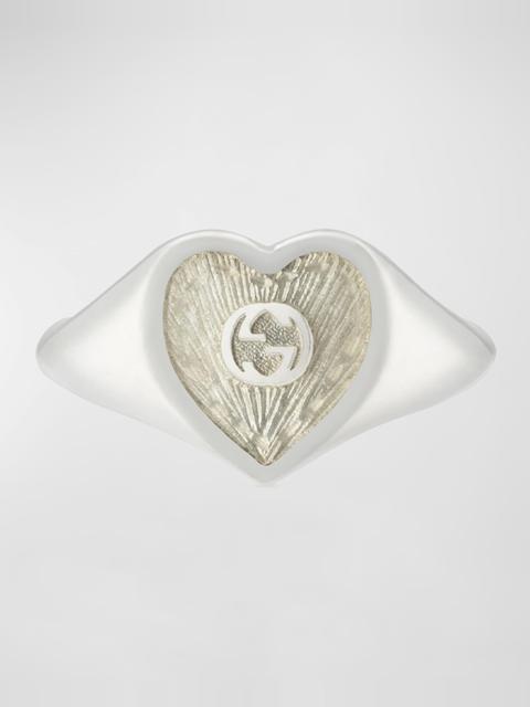 GUCCI Sterling Silver Interlocking G Heart Enamel Ring