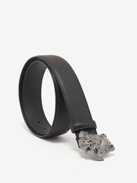 Black Grain Leather Gunmetal Medusa Buckle Belt