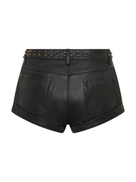 ONE TEASPOON Bandits Low Waist Studded Zipped Leather Shorts - Black