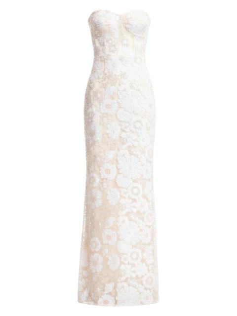 Dress The Population Women's Vada Sequined Sheath Gown - Off White Multi