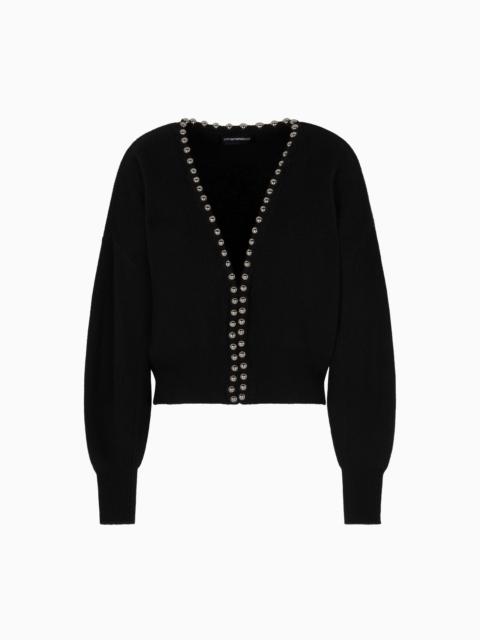 EMPORIO ARMANI VIRGIN WOOL AND CASHMERE CARDIGAN WITH OVERSIZED METAL SPHERES