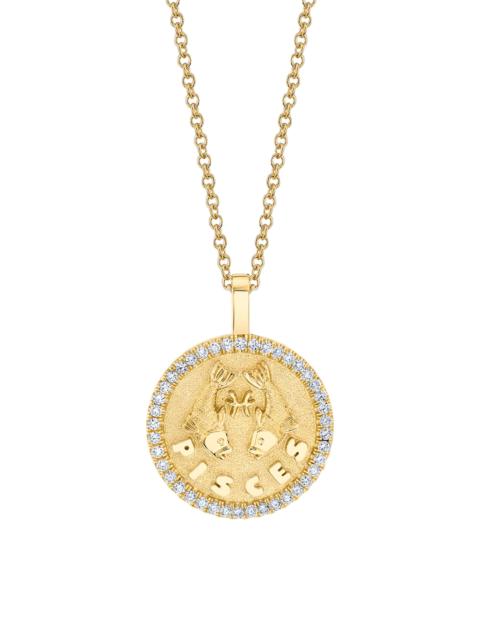 ANITA KO Women's Zodiac 18K Yellow Gold & 0.48 TCW Diamond Large Coin Pendant Necklace - Pisces