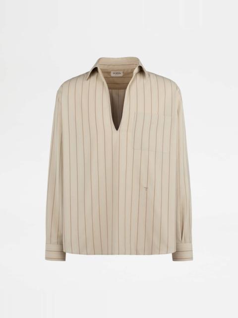 Tod's SHIRT IN STRIPED SILK - BEIGE
