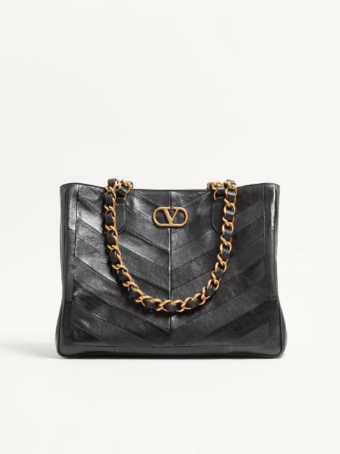 Valentino VALENTINO GARAVANI LASEINE SHOPPING BAG IN NAPPA LEATHER WITH A CHEVRON PATTERN