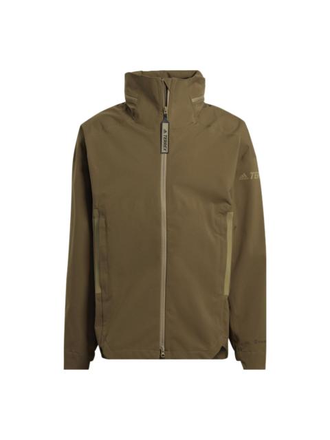 Men's adidas Terrex C Myshelter.R Waterproof Sports Outdoor Hooded Jacket Dark Olive Green H65698