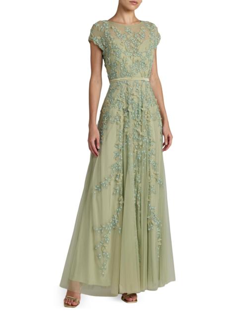 MAC DUGGAL Women's Evening Floral-Embroidered Mesh Gown - Sage