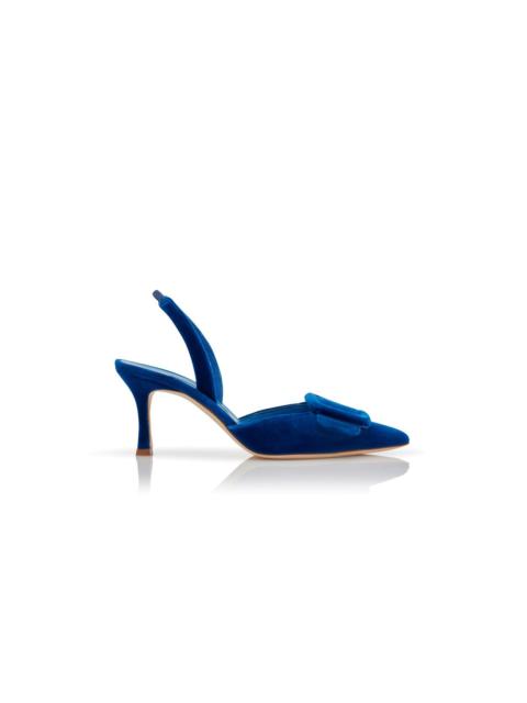 Blue Velvet Buckle Detail Slingback Pumps