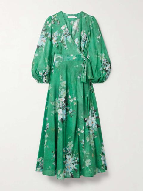 Zimmermann Everley floral-print cotton-voile midi wrap dress Green