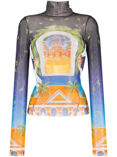 CASABLANCA Avenida sheer long-sleeve T-shirt