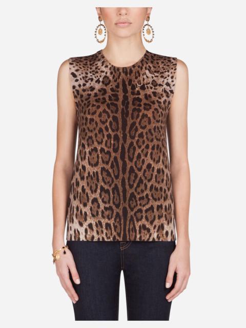 Dolce & Gabbana Sleeveless wool sweater with leopard print