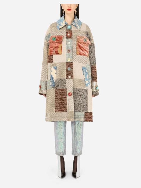 Dolce & Gabbana Patchwork tweed coat with bejeweled embellishment