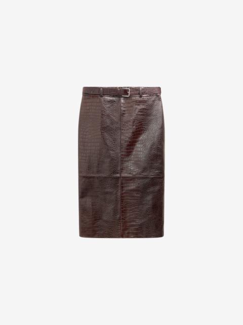 Taney Croc Leather Pencil Skirt - Dark Brown