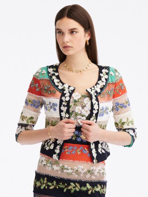 Oscar de la Renta BOTANICAL STRIPE THREADWORK JACKET