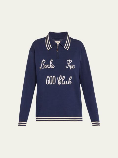 BODE Logo Club Embroidered Long-Sleeved Polo Sweater