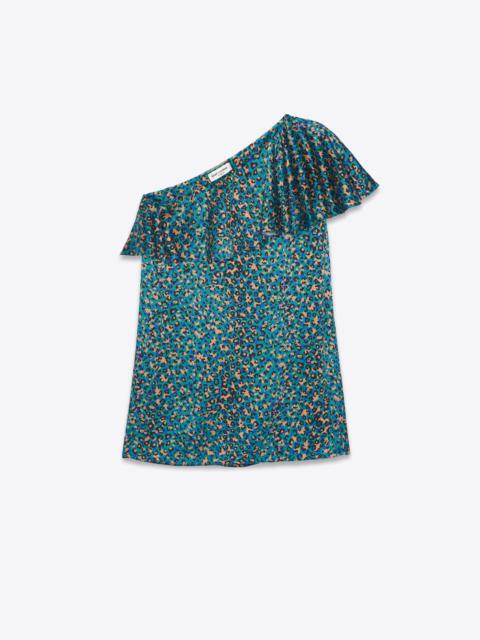 SAINT LAURENT one-shoulder ruffle mini dress in leopard print silk