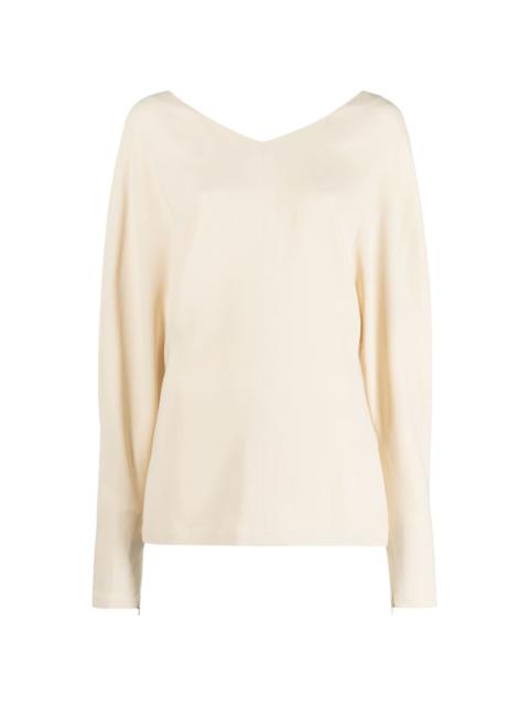 stitched V-neck long-sleeve blouse