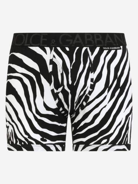 Dolce & Gabbana Long-leg stretch cotton boxers with zebra print